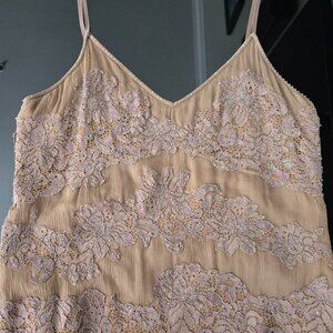 DKNY Donna Karan NY SZ 4 Taupe Silk Chiffon Beaded Lace Tank-adjustable straps